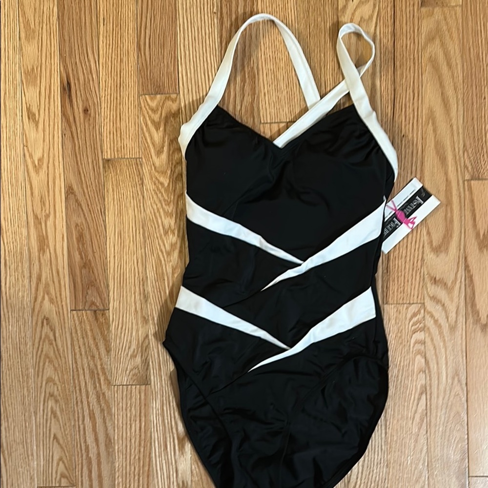 Zara Black and White Geometric One Piece Swimsuit